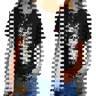 Cute Emo Llama Kawaii Niños Niñas Camiseta de mujer - Regaloses