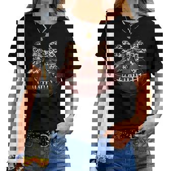 Cute Football Coquette Bow Cute Football Mom Women T-shirt | Mazezy