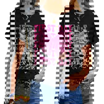 First Day Of 3Rd Grade Girls Coquette Bow Back To School Women T-shirt | Mazezy