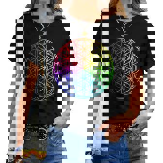Flower Of Lifeacred Geometry Yogaフラワーオブライフ神聖幾何学瞑想ヨガ レディースTシャツ - Kawaiitshirt