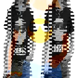 Girl & Boy Boss サングラス 顔文字シャツ クールな顔 レディースTシャツ - Kawaiitshirt