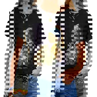 Girl With A Pearl Earring And A Cat 名画パロディ アート猫 レディースTシャツ - Kawaiitshirt