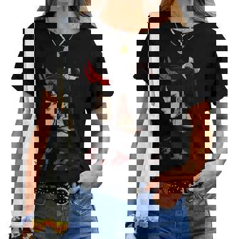 Girl With Red Horns 日本アートスタイル 面白いグラフィックtシャツ レディースTシャツ - Kawaiitshirt