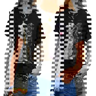 Happy Two Labradors ゴールデンブラック ラボレトリバー Mom Dad レディースTシャツ - Kawaiitshirt