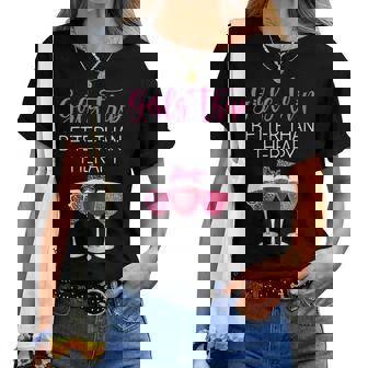 Ladies Girls Trip Better Than Therapy Leopard Print Wine Glasses T-shirt Frauen - Seseable