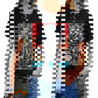 Mapache Retro Rock Música Hombres Niños Es Divertido Mapacheintage Camiseta de mujer - Regaloses