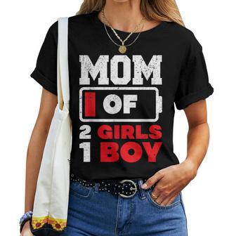 Mom Of 2 Girls And 1 Boy Battery Low Mother's Day Women T-shirt - Thegiftio UK