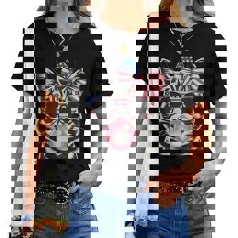 Patriotic Cat 4Th Of July Bow American Flag Girls Women Women T-shirt | Mazezy