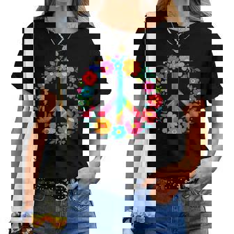 Peace Love Flower Power レトロ ヒッピー コスチューム タイダイ 60年代 70年代 レディースTシャツ - Kawaiitshirt