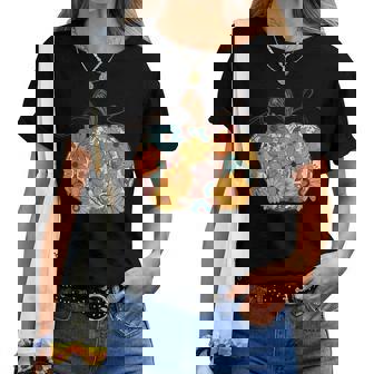 Pumpkin Floral Autumn Fall Season Wildflower Thanksgiving Women T-shirt | Mazezy