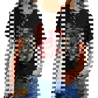 Redpider Lily の 彼岸花 または ヒガンバナ と 日本の天狗の面 の グラフィック レディースTシャツ - Kawaiitshirt