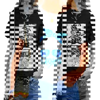 Retro Lion Girl Messy Bun Sports Team Matching Outfit Women T-shirt | Mazezy