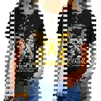 Retro I Wear Gold For Childhood Cancer Awareness Butterfly Women T-shirt | Mazezy