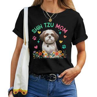 Shih Tzu Mom Mother's Day Floral Cute Dog Owner Family Group Women T-shirt - Thegiftio UK