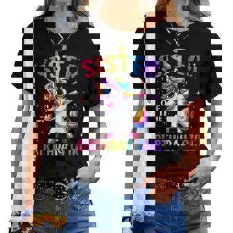 Sister Of The Birthday Girl Family Matching Dabbing Unicorn Women T-shirt | Mazezy
