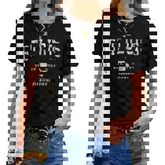 St Louis Missouri Mo ヴィンテージ アスレチック スポーツデザイン レディースTシャツ - Kawaiitshirt