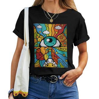Trippy Rainbow Eye Hippie Regalo Retro 70S 80S Disfraz In Mangas Camiseta de mujer - Regaloses
