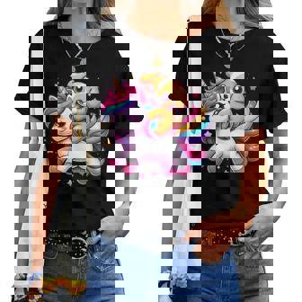 Unicorn Riding Puppy Para Niños Niñas Hombres Y Es Arcoíris Camiseta de mujer - Regaloses