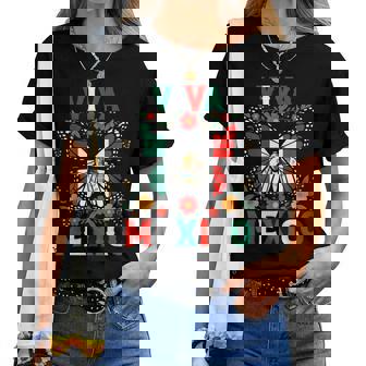 Viva Mexico Mexican Butterfly Independence Day Flag Mexico Women T-shirt | Mazezy