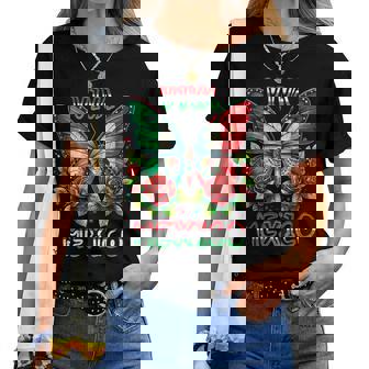 Viva Mexico Mexican Flag Butterfly Roses Independence Day Women T-shirt | Mazezy