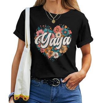 Yaya Floral Heart Flower Mother's Day Vintage Retro Women T-shirt - Thegiftio UK