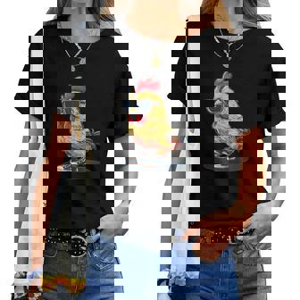 おもしろチキンウェア サングラスと靴 男の子と女の子向け レディースTシャツ - Kawaiitshirt