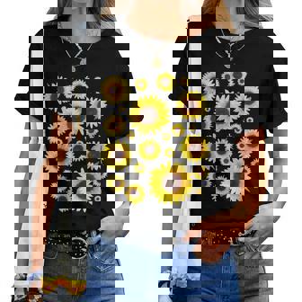 ひまわり 花柄 花 シンプル ポジティブ 夏 グラフィック レディースTシャツ - Kawaiitshirt