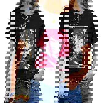 アンチソーシャル アニメ 女の子 マスク付き 漢字テキストaporwave レディースTシャツ - Kawaiitshirt