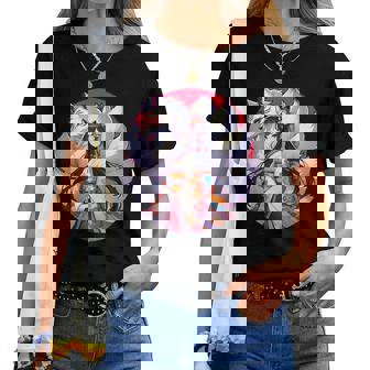 キツネ 九尾狐と日本アニメ 女の子 レディースTシャツ - Kawaiitshirt