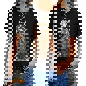 サングラスをかけた馬 馬の女の子 ライダー 甘い馬 レディースTシャツ - Kawaiitshirt