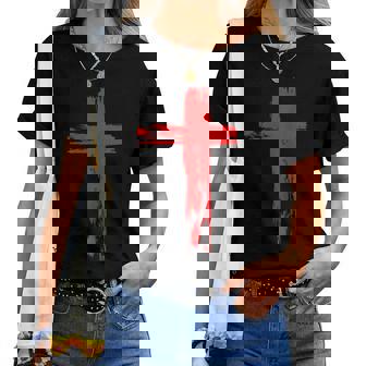 タトゥーレッドクロスオーダー I Christian I Brushtroke I Cross レディースTシャツ - Kawaiitshirt