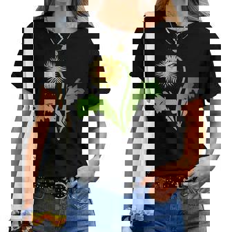 ダンディライオン タンポポ 黄色い花 ライオンの頭 レディースTシャツ - Kawaiitshirt