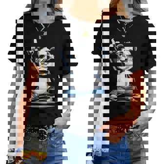 パンダ 熊 ロック 音楽 男性 子供 女性 面白い パンダ レディースTシャツ - Kawaiitshirt