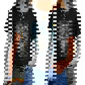 メインクーン 猫 ゴッホ 星月夜 猫好き 猫 お母さん お父さん レディースTシャツ - Kawaiitshirt