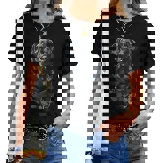 ラブラドール ポケット入り ブラックレトリバー おもしろ ブラック ラボ お母さん お父さん レディースTシャツ - Kawaiitshirt