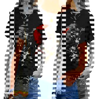 ロックキャット ギターを弾く ファニーキャット エレキギター 男性 女性 レディースTシャツ - Kawaiitshirt