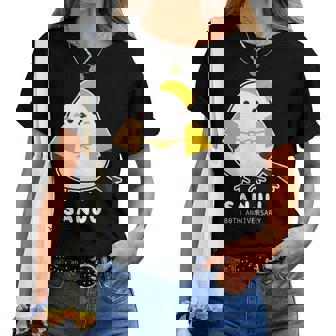 傘寿祝い シマエナガ 鳥 北海道 男性 父 女性 母 ちゃんちゃんこ 傘寿お祝い 80歳 かわいい レディースTシャツ - Kawaiitshirt