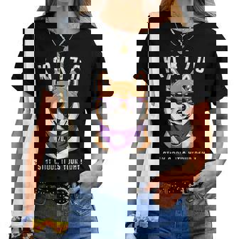 古希祝い 犬 柴犬 サングラス 父 男性 女性 母 犬好き 古希 お祝い 70歳 おもしろ おもろい レディースTシャツ - Kawaiitshirt