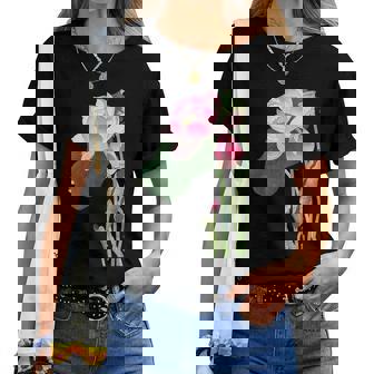 咲く蓮の花 蓮の花 ハス ヴィンテージ 日本美術 小原古邨 新版画 レディースTシャツ - Kawaiitshirt