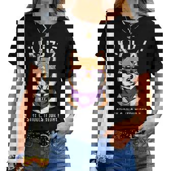 喜寿祝い 犬 柴犬 サングラス 父 男性 女性 母 犬好き 喜寿 お祝い 70歳 おもしろ おもろい レディースTシャツ - Kawaiitshirt