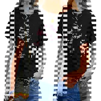 柴犬の桜hiba Inu Japanese Cherry Blossomakura レディースTシャツ - Kawaiitshirt