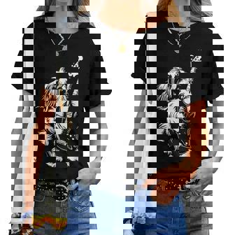 犬 ギタリスト ギター シーズー Dad Mom レディースTシャツ - Kawaiitshirt