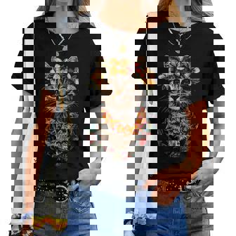 猫 ハワイアン 花 フラ ハイビスカス 面白い かわいい ハワイ レディースTシャツ - Kawaiitshirt