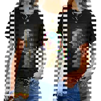 真珠の耳飾りの少女ヨハネスフェルメールグリッチ絵画 Girl With A Pearl Earringermeer レディースTシャツ - Kawaiitshirt