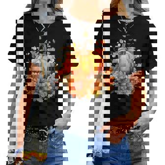 秋の花とカボチャ レディースTシャツ - Kawaiitshirt