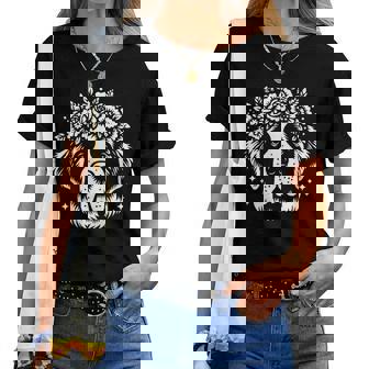 花のセントバーナード犬の花のグラフィック デザイン レディースTシャツ - Kawaiitshirt