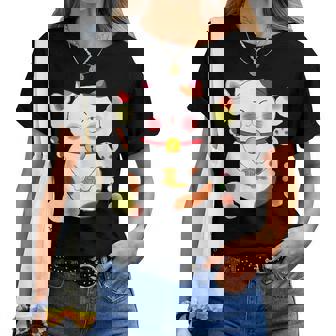 花より団子猫 Cat 猫 メンズ レディース ペット 動物 和風 キャラt レディースTシャツ - Kawaiitshirt