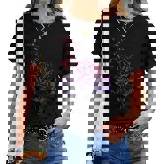 薔薇の花 ピアノ ミュージシャン 音符 ラブミュージ レディースTシャツ - Kawaiitshirt