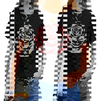 赤 バラ 花 バラの頭 庭 夏 Rose Red Flower Roses レディースTシャツ - Kawaiitshirt