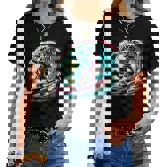 面白い猫 サーフィン ギフト 男性 女性 子供 面白い 猫 サーファー レディースTシャツ - Kawaiitshirt